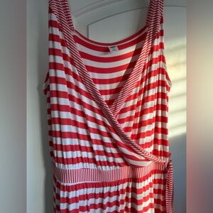 OLD NAVY Striped V-Neck, Side Slit Tie Waist Orange & White Dress, Sz XL